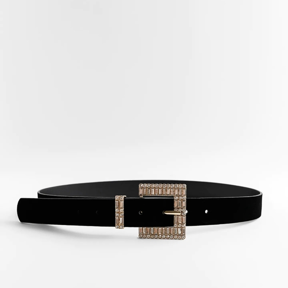 ZARA| SPARKLY BUCKLE VELVET BELT - Picture 1 of 8